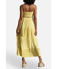 Yumi Women's Cotton Lace Trim Midi Dress