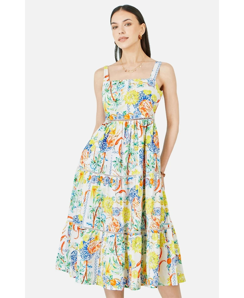 Yumi Women's Print Cotton Midi Sun Dress