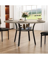 Round Dining Table for 4-6, 47 inch Wood Kitchen Table with Storage Shelf,with Metal Base,No Chairs