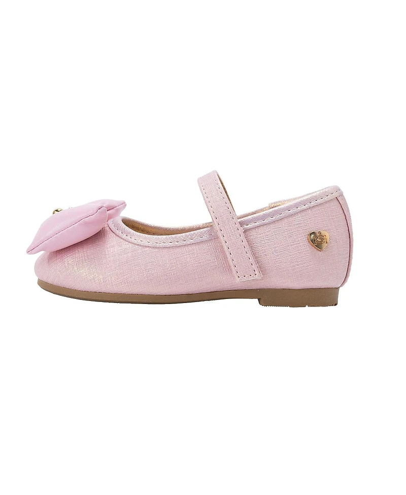 Bebe Big Girls Ballet Flat with Puffy Bow and Cherry Charm