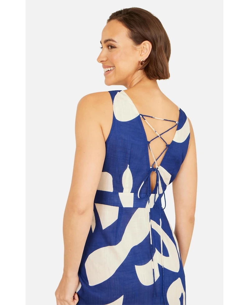 Yumi Women's Cotton Abstract Print Maxi Dress
