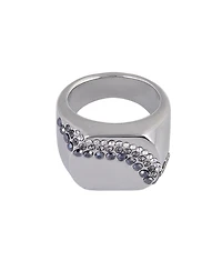 Laundry by Shelli Segal Silver Tone Square Ring with Crystal Stone Accents
