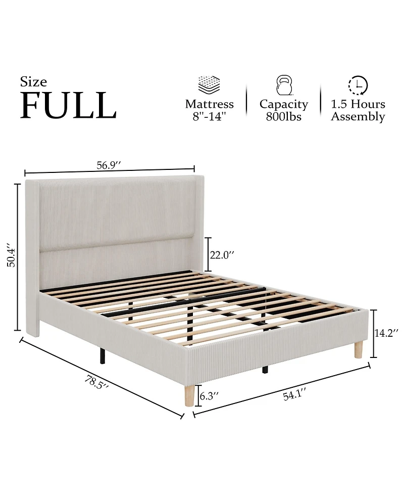 gaomon Wingback Bedframe, Corduroy Upholstered Bed Frame, No Box Spring Needed