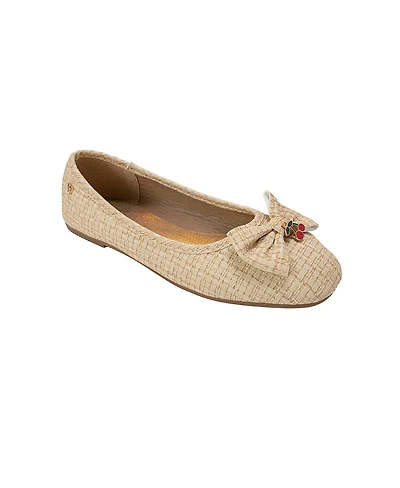 Bebe Little Girls Girl's Ballet Flats - Comfortable Lightweight Shoes with Cherry Charm, Bow & Heart Rivet
