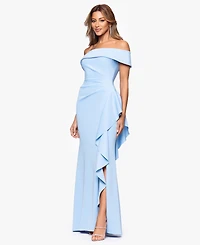Xscape Women's Off-The-Shoulder Ruffled Side-Slit Gown