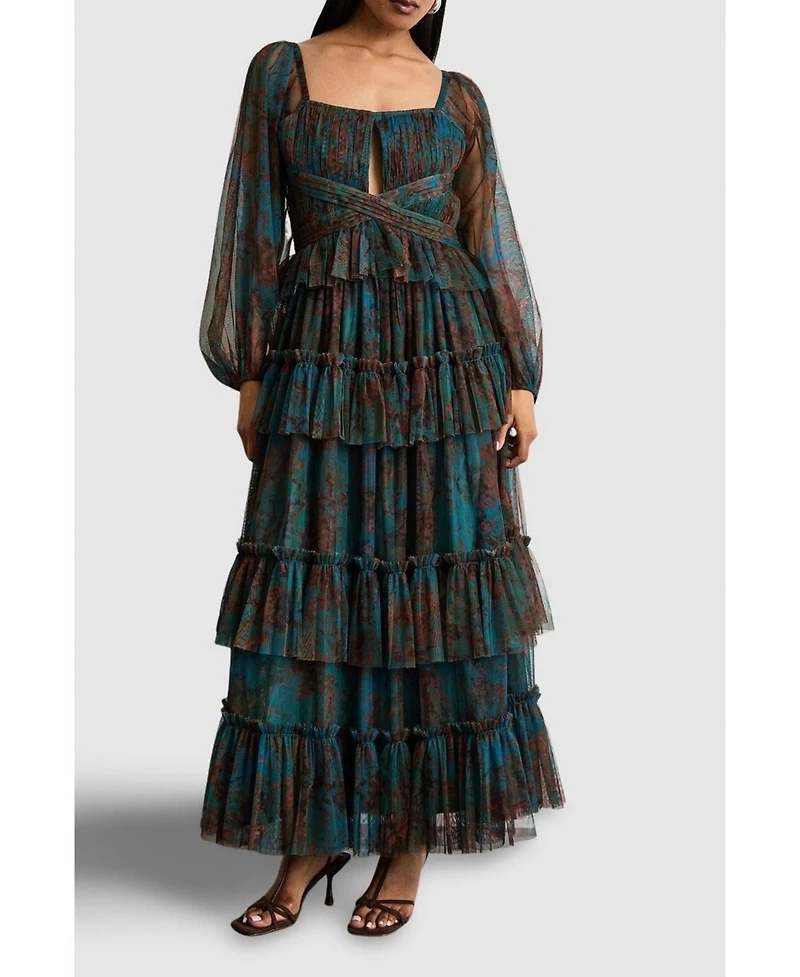 Warehouse Women's Abstract Print Cut Out Maxi Dress