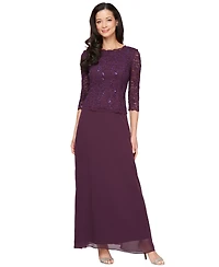 Alex Evenings Women's Sequin Embellished Lace Top Gown