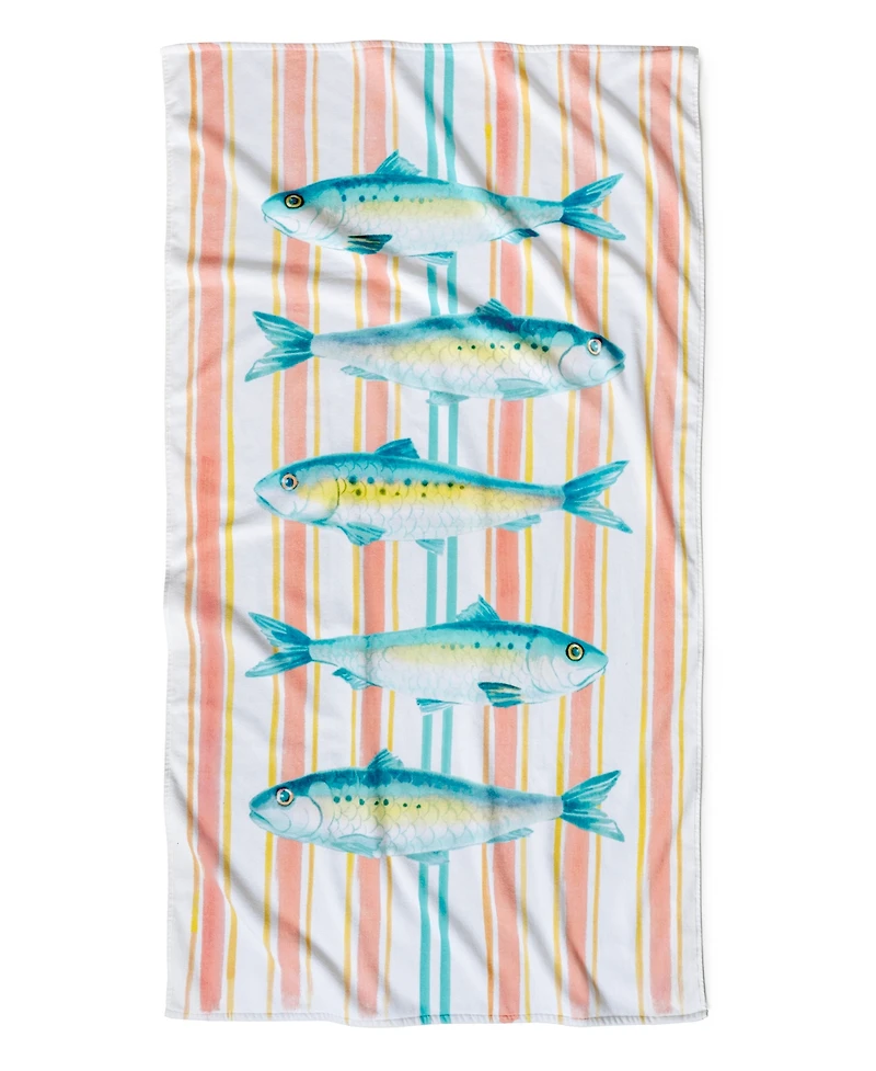 The Beach House Cotton Salty Sardines Printed Beach Towel, 38" x 70"