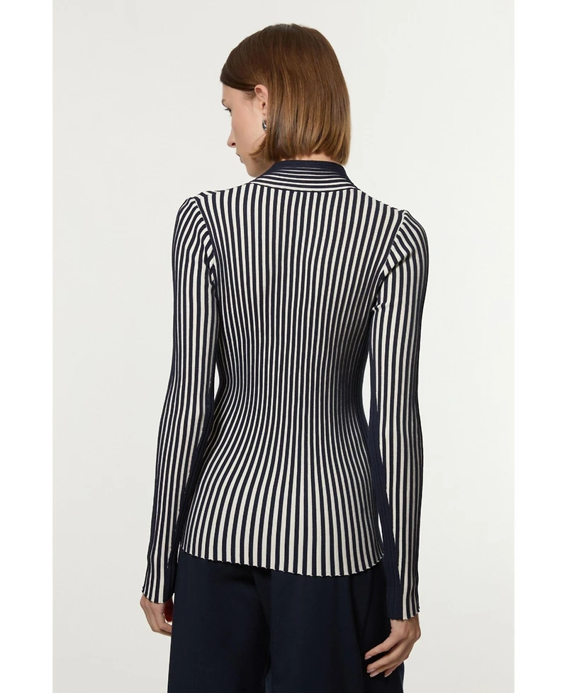 Karen Millen Women's Stripe Fitted Long Sleeve Knitted Top