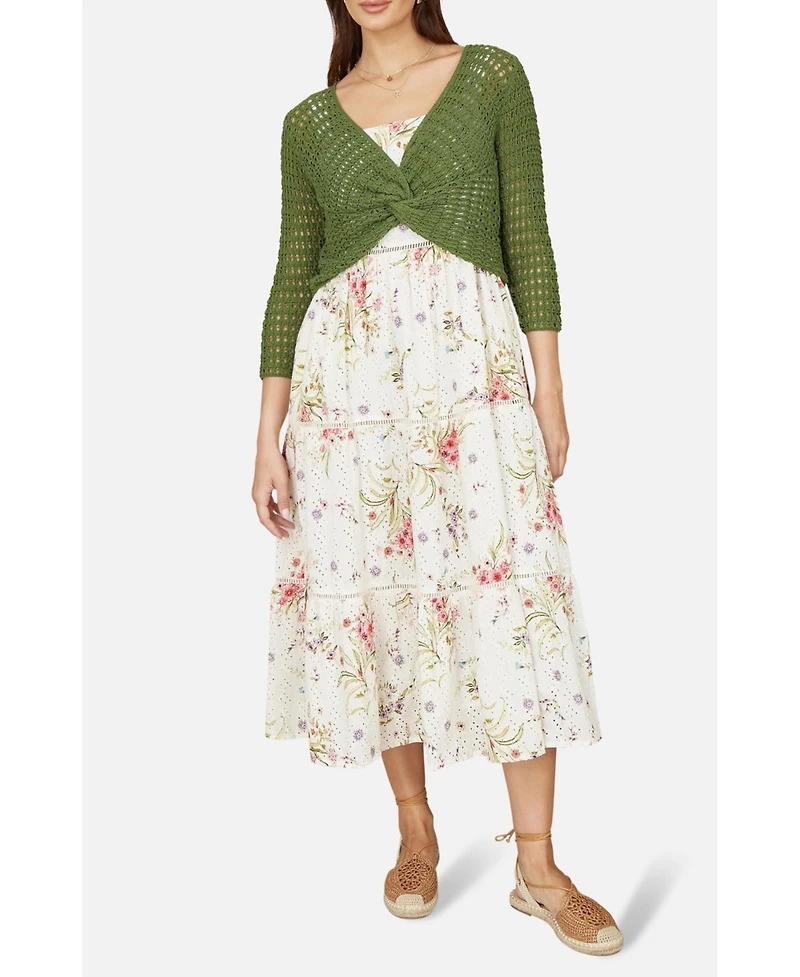 Yumi Women's Crochet Cotton Twisted Bolero Top