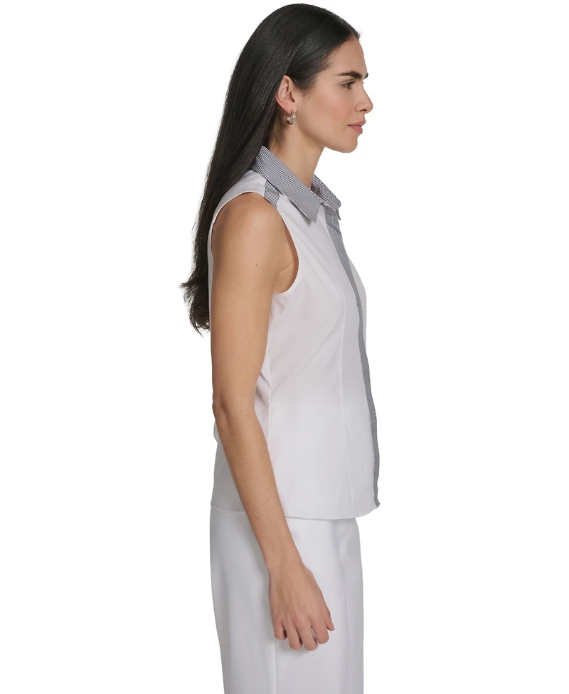 Calvin Klein Women's Sleeveless Collared Button-Down Top
