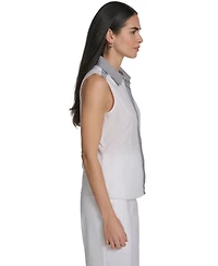 Calvin Klein Women's Sleeveless Collared Button-Down Top