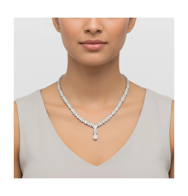 Genevive Chic Sterling Silver White Gold Plated Cubic Zirconia Drop Necklace