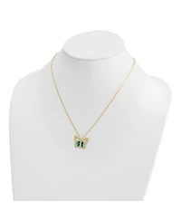 Curata Jewelry Solid 14k Yellow Gold 18 Inch Italian Blue Enamel Textured Butterfly Necklace