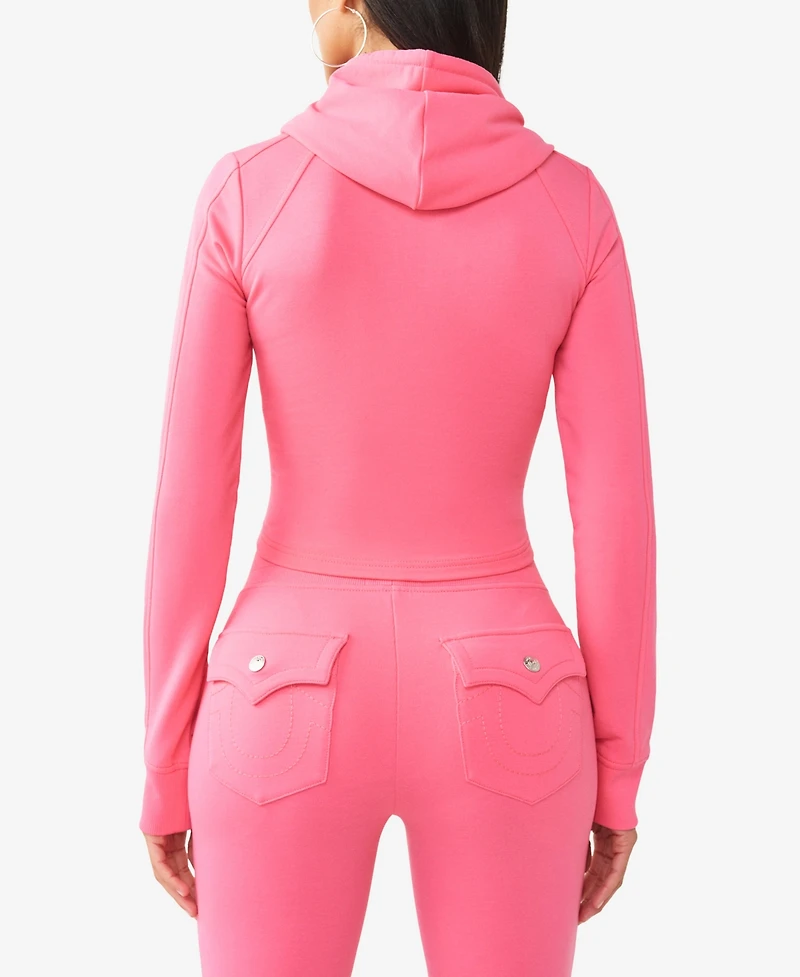 True Religion Women's French Terry Raglan Hoodie Sweatshirt