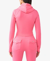 True Religion Women's French Terry Raglan Hoodie Sweatshirt