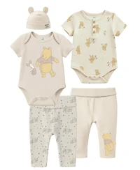 Disney Baby Boys' or Girls' Short-Sleeve Bodysuit, Pants and Hat, 5-Piece Set