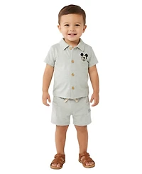 Disney Baby Boys' Mickey Mouse Button-Down Shirt and Shorts, 2-Piece Set