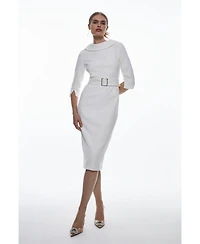Karen Millen Women's Crepe Roll Neck Pencil Midi Dress