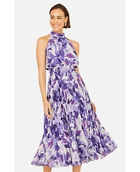 Yumi Women's Floral Halter Neck Pleated Midi Dress