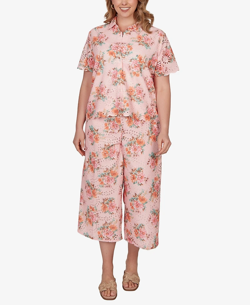 Ruby Rd. Plus Floral Scalloped Hem Camp Shirt