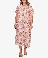 Ruby Rd. Plus Floral Scalloped Hem Camp Shirt