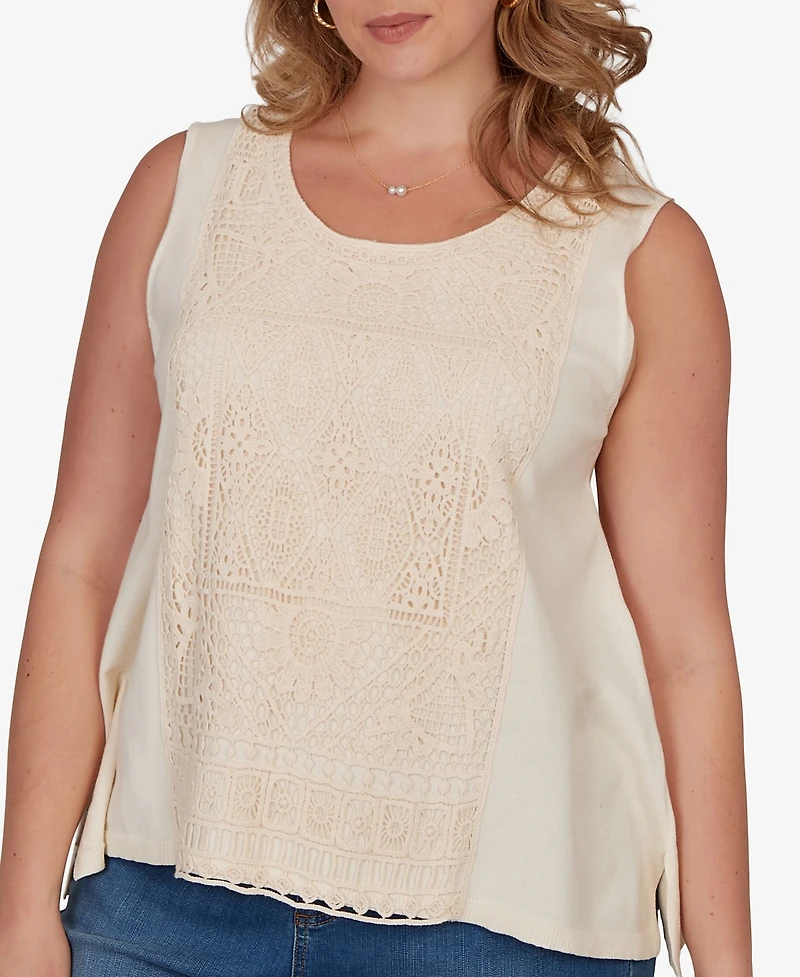 Ruby Rd. Plus Crochet Front Sweater Tank