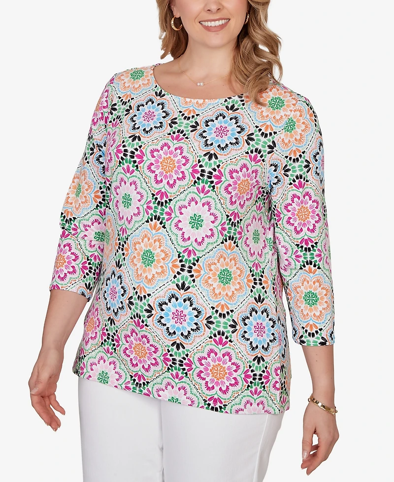 Ruby Rd. Plus Kaleidoscope Floral Boat Neck Knit Top
