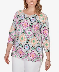 Ruby Rd. Plus Kaleidoscope Floral Boat Neck Knit Top