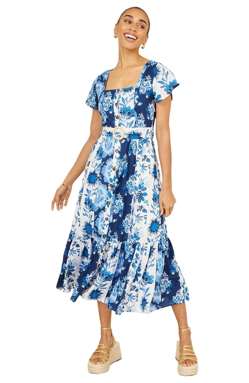 Yumi Women's Floral Belted Midi Dress