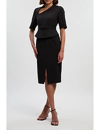Karen Millen Women's Asymmetric Neck Belted Pencil Midi Dress