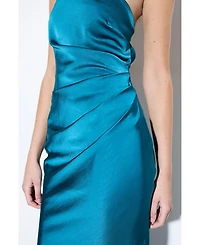 MissPap Women's Satin Asymmetric Maxi Bridesmaid Dress