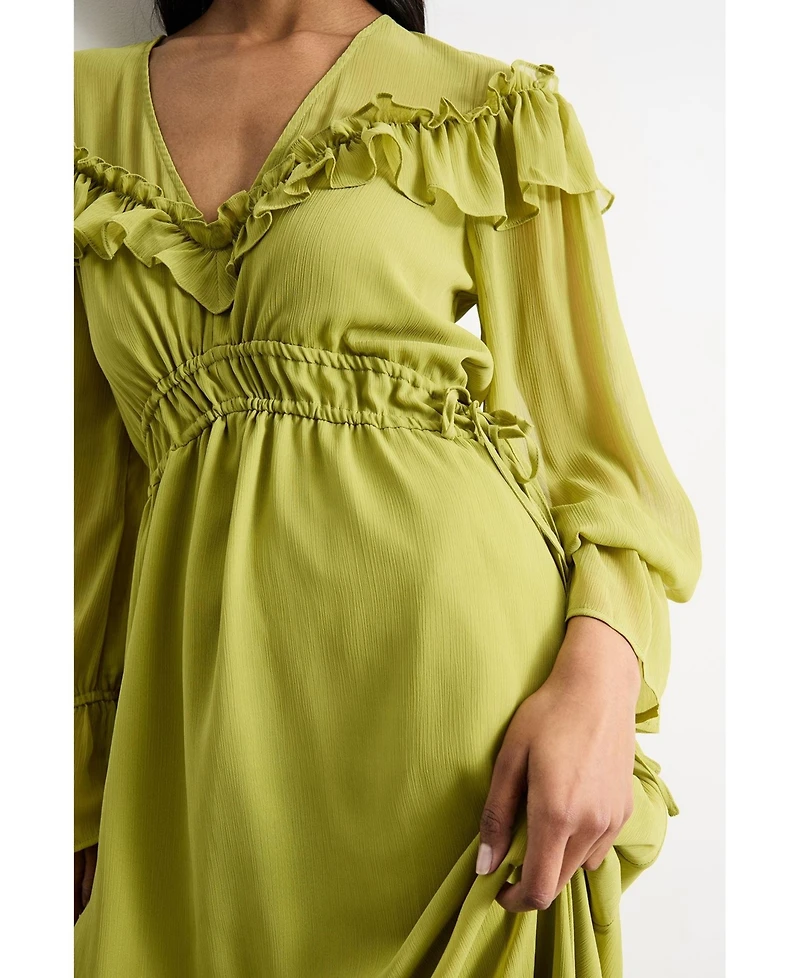 Warehouse Women's Ruffle Shoulder Detail Boho Maxi Dress