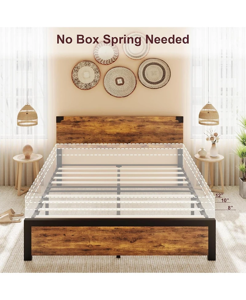 gaomon Bed Frame with Wooden Headboard – Features a Platform Design with Under-Bed Storage and Metal Legs