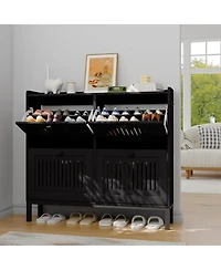 gaomon Shoe Cabinet with 4 Flip-Drawers, Wooden Entryway Storage Organizer Adjustable Shelf, Hidden Rack for Hallway & Living Room