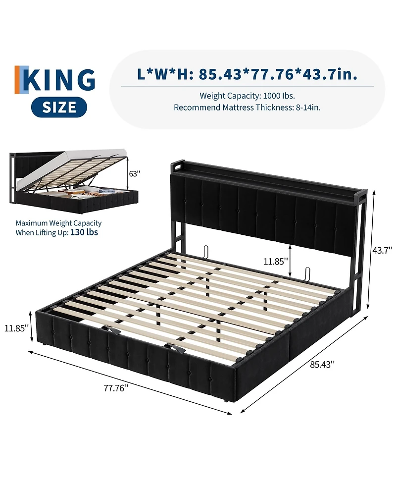 gaomon Upholstered Bed with Button Tufted Wingback Storage Headboard