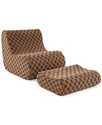 Bean Bag Chair with Ottoman High Elasticity Sponge Non-slip Bottom & Velvet Cover