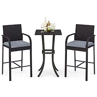 Costway 3 Pieces Patio Wicker Bar Set Rattan Chairs and Square Table with Heavy-Duty Metal Frame