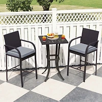 Costway 3 Pieces Patio Wicker Bar Set Rattan Chairs and Square Table with Heavy-Duty Metal Frame