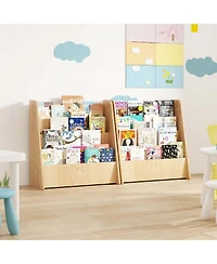 Costway 4-tier Kids Wooden Bookshelf Toddlers Book Rack with Deep Shelves