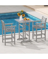 3-Piece Patio Hdpe Bar Set Armchairs with Square High-Top Table Footrest and Backrest