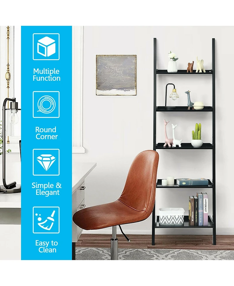Costway Ladder Shelf 5-Tier Plant Stand Wall-leaning Bookcase Display Rack