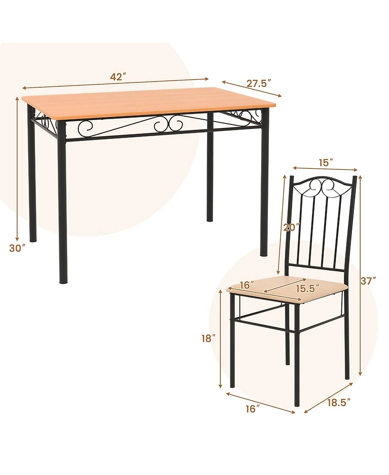 5 Pcs Dining Set Wood Metal 30" Table & 4 Chairs Upholstered Kitchen Breakfast Furniture