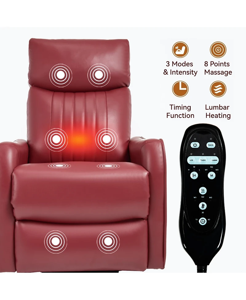 sumyeg Recliner Chair with Heat Massage Manual Rocker and Swivel in Faux Leather