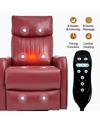 sumyeg Recliner Chair with Heat Massage Manual Rocker and Swivel in Faux Leather