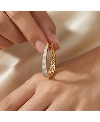 14K Gold Plated Cubic Zirconia Pave Oblong Oval Hoop Earrings