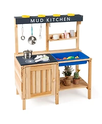Mecale Outdoor Mud Kids Kitchen Playset with Wooden Design and Included Kitchenware for Pretend Play