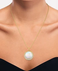 Macy's Mother of Pearl & Cubic Zirconia Crescent Circle Pendant Necklace in 14k Gold Over Sterling Silver