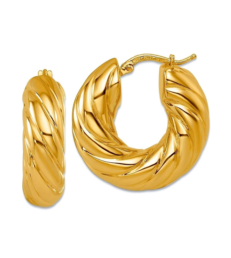 Curata Jewelry Solid 18k Yellow Gold 25x7.6mm Puffed Twisted Hoop Earrings