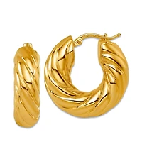 Curata Jewelry Solid 18k Yellow Gold 25x7.6mm Puffed Twisted Hoop Earrings